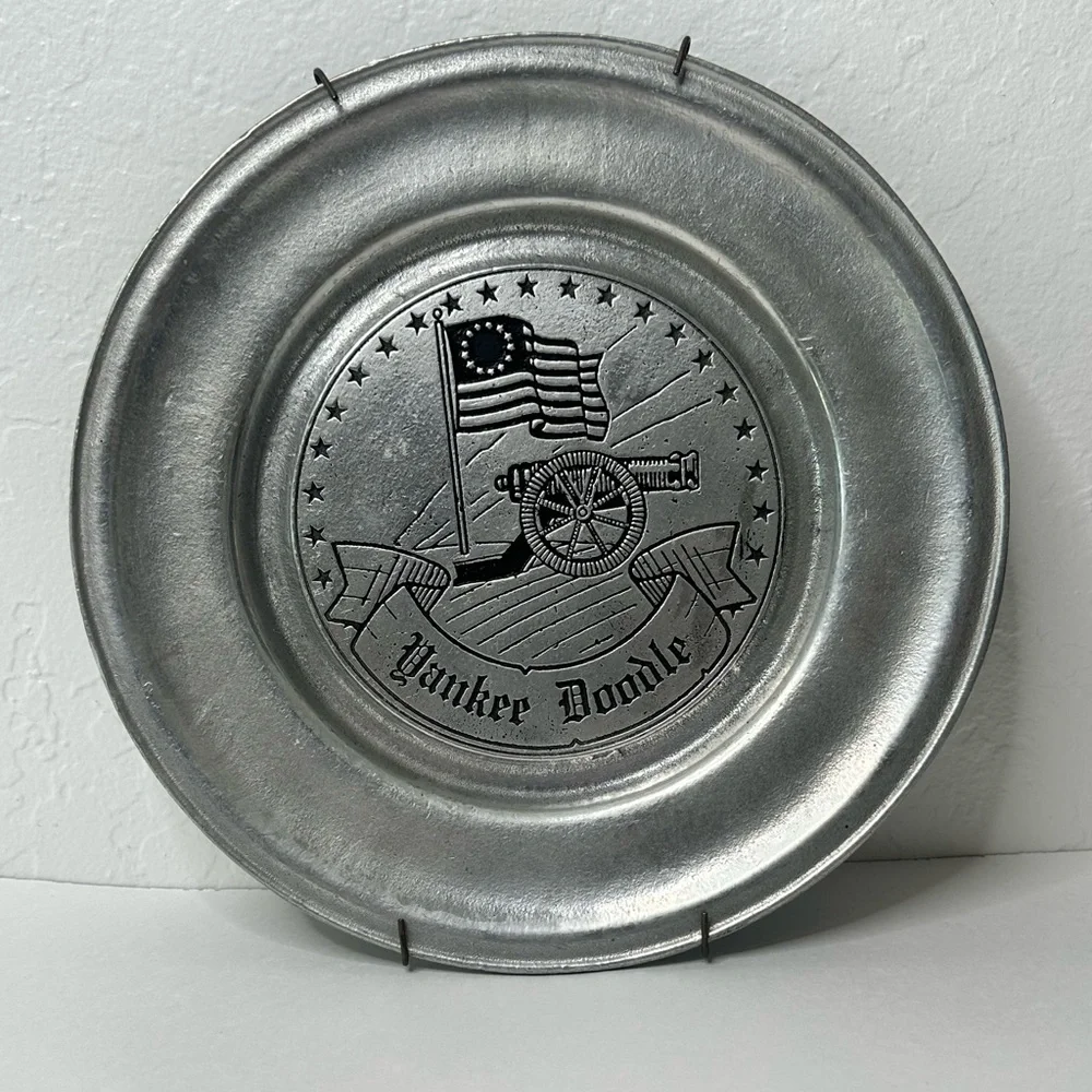 Old Mill Ent. Yankee Doodle Pewter Plate Betsy Ross Flag Stars American‎ Rare